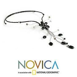 Stainless Steel 'Daisy Nights' Smoky Quartz Necklace (Thailand) Novica Necklaces