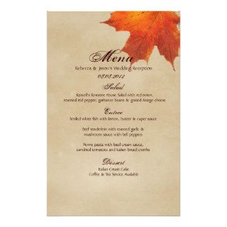 Elegant Red Maple Leaves Fall Wedding menu Customized Stationery