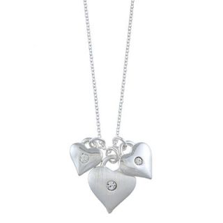 Zirconmania Silvertone Triple Heart and Crystal Love Charm Necklace