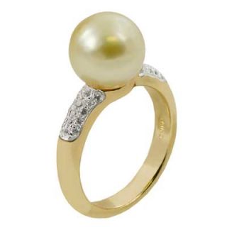 10.0   11.0mm Golden Cultured South Sea Pearl and White Topaz Ring in