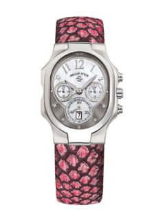 Unisex Large Dk. Pink Snake Leather Watch by Philip Stein