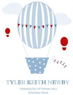'hot air balloon' new baby personalised print by little van goghs
