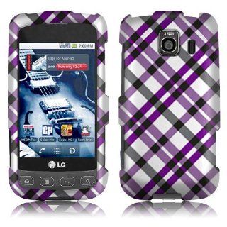 LG Optimus S LS670 Purple Plaid Rubberized Cover Cell Phones & Accessories