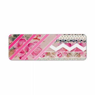 Girly Pink Stripes Floral Abstract Aztec Pattern Return Address Labels
