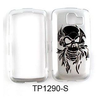 LG Optimus S LS670 Transparent Design, Black Skull Tatoo on Silver Hard Case,Cover,Faceplate,SnapOn,Protector Cell Phones & Accessories