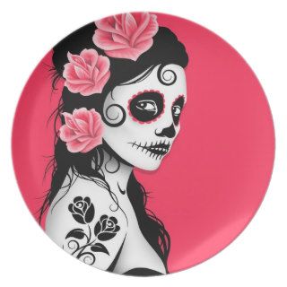 Day of the Dead Sugar Skull Girl   pink Plate