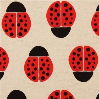 off white Canvas ladybird fabric by Kokka (per 0.5 yard multiple)
