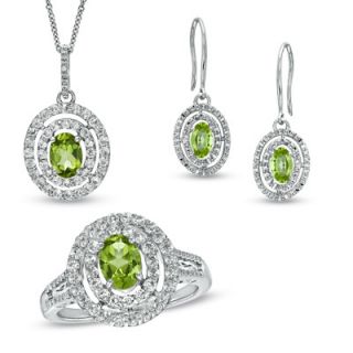 Peridot, Lab Created White Sapphire and Diamond Accent Pendant, Ring