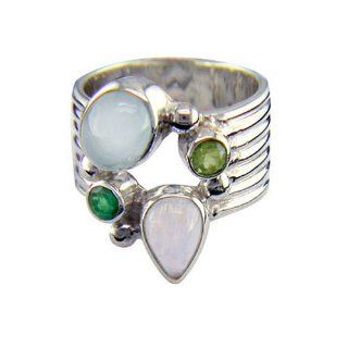 Sterling Silver Multi Stone Aquamarine Ring by Sajen, Size 6 Jewelry