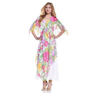 Vicky Tiel Spring Rose Long Caftan with Lace Detail