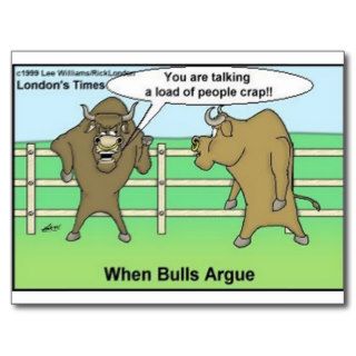 When Bulls Disagree Funny tees mugs cards gifts Postcards