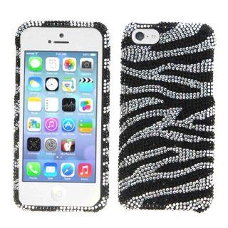 2013 New Release Apple iPhone 5C Black & Silver Zebra Design Rhinestone Studded Bling Hard Case/Cover/Faceplate/Snap On/Protector + Screen Protector + Wireless Fones' Logo Bearing Wristband Cell Phones & Accessories
