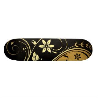 Elegant Gold & Black Flower Scrollwork Skateboard