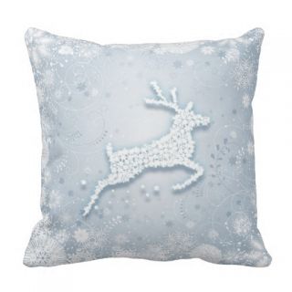 Snowflakes, reindeer, snowy pine tree throw pillows