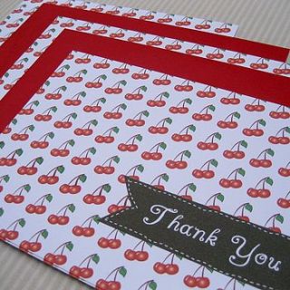 pack of six cherry 'thank you' notelets by bonnie blackbird