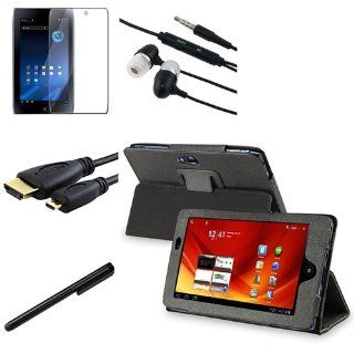 5 Packs Black Leather Case with Screen Protector + Stylus + Headset + Micro HDMI Cale for Acer ICONIA TAB A100 Computers & Accessories