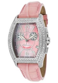 Elini Barokas PK123STALLPK  Watches,Womens New Yorker Chronograph White Diamond Pink MOP Dial Pink Genuine Alligator, Chronograph Elini Barokas Quartz Watches