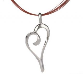 Steel by Design Heart Pendant on Red Wire Necklace —