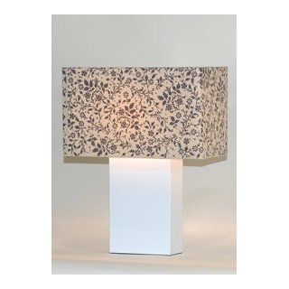 Small White Metal Table Lamp with Print Shade    