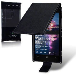 Nokia Lumia 925 Premium Faux Leather Flip Case (Black) Cell Phones & Accessories