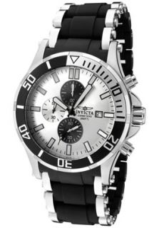 Invicta 1475  Watches,Mens Invicta II Chronograph Silver Dial Stainless Steel and Black Polyurethane, Chronograph Invicta Quartz Watches