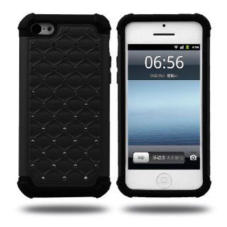 HELPYOU Black Iphone 5C New Hybrid Dual Layer Diamond Hard Case With Black Soft Silicone Protective Cover for Apple iPhone 5C Cell Phones & Accessories