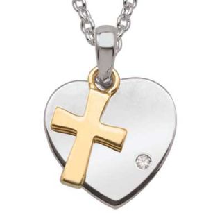 Tween Diamond Accent Heart Cross Pendant in Sterling Silver and 18K