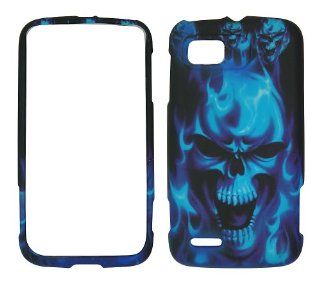MOTOROLA ATRIX 2 MB865 AT&T PHONE CASE COVER SNAP ON PROTECTOR FACEPLATE BLUE FLAME SKULL Cell Phones & Accessories