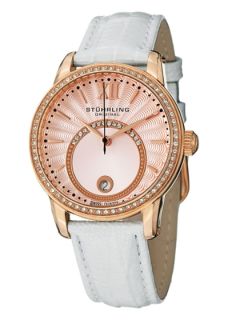 Womens Vogue Audrey Rose Gold & White Leather Watch by Stuhrling Original