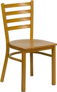 Flash Furniture FD DG 694BLAD NAT NATW GG Hercules Series Natural Ladder Back Metal Restaurant Chair with Wood Seat   Dining Chairs