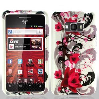LG Optimus Elite LS696 LS 696 White with Red Floral Flowers Black Vines Design Snap On Hard Protective Cover Case Cell Phone Cell Phones & Accessories