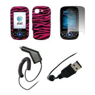 Samsung Strive A687   Premium Hot Pink and Black Zebra Stripes Design Snap On Cover Hard Case Cell Phone Protector + Crystal Clear Screen Protector + Rapid Car Charger + USB Data Charge Sync Cable for Samsung Strive A687 Electronics