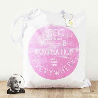 einstein logic and imagination pink tote bag by newton and the apple