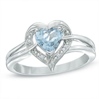 0mm Heart Shaped Aquamarine and Diamond Accent Ring in Sterling