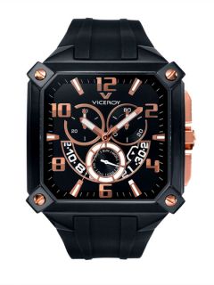 Mens Rose Gold & Black Square Watch by Viceroy