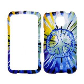 For LG Optimus M C MS690 Case Cover Peace Design on Blue and Green Rubberized Design LDE1604 Cell Phones & Accessories