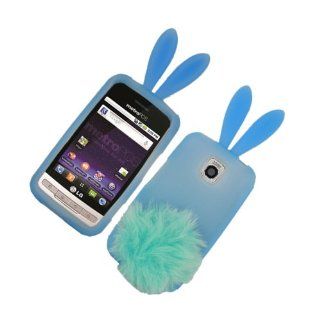 Bunny Skin Case With Furry Tail for LG Optimus M MS690, Baby Blue Cell Phones & Accessories