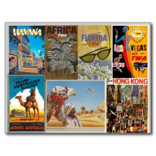 Collage of Vintage Posters for World Travel Post Cards