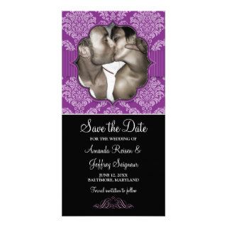 Fancy Purple Damask Save the Date Photo Card