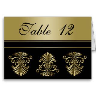 Wedding Table Number Card Gold and Black Damask