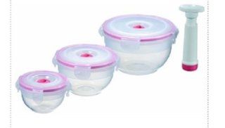 Zevro VS2 BW 703 Vac N Save Ruby Bowl Shaped Vacuum Sealing Food Storage Containers, Set of 3 Kitchen & Dining