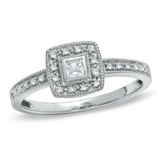 CT. T.W. Princess Cut Diamond with Square Frame Engagement Ring in