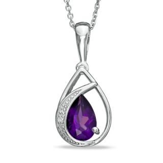 Pear Shaped Amethyst and Diamond Accent Teardrop Pendant in Sterling