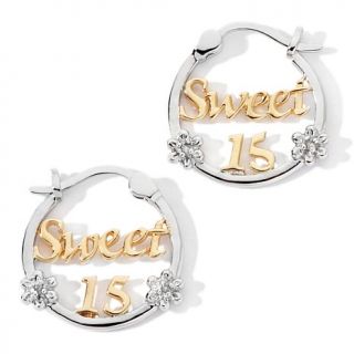Precious Moments 2 Tone Quinceanera "Sweet 15" Hoop Earrings with Dia