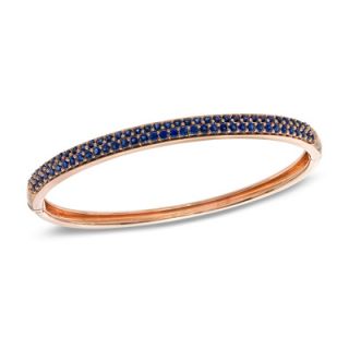Lab Created Ceylon Sapphire Bangle Bracelet in Sterling Silver with