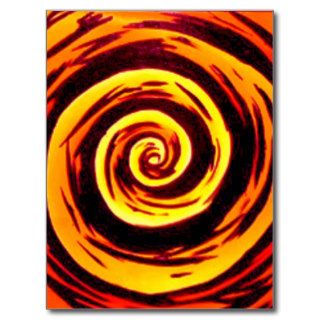 Funky Orange Red Hypnotic Swirl Art Postcards
