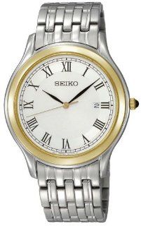 Seiko Mens SKK706P1 Two Tone White Dial Bracelet Stainless Steel Quartz Analog Dress Watch Watches