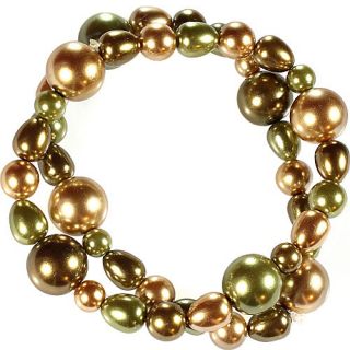 Alexa Starr Two Row Brown And Green Tonal Colored Round And Baroque Pearl Stretch Bracelet Set