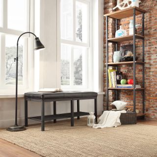 Myra Ii Black Faux Leather Upholstered Modern Rustic Bench