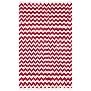 Hand Woven Flat Weave Red Electro Wool Rug (4 X 6)